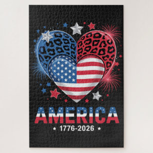 Puzzle Bandera Corazón Leopardo 1776 2026 4 de julio