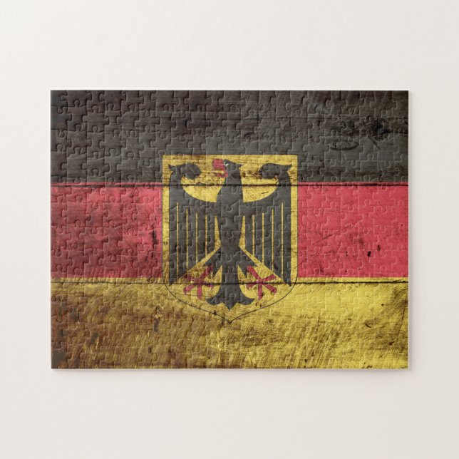 Puzzle Bandera de Alemania en grano de madera viejo (Horizontal)