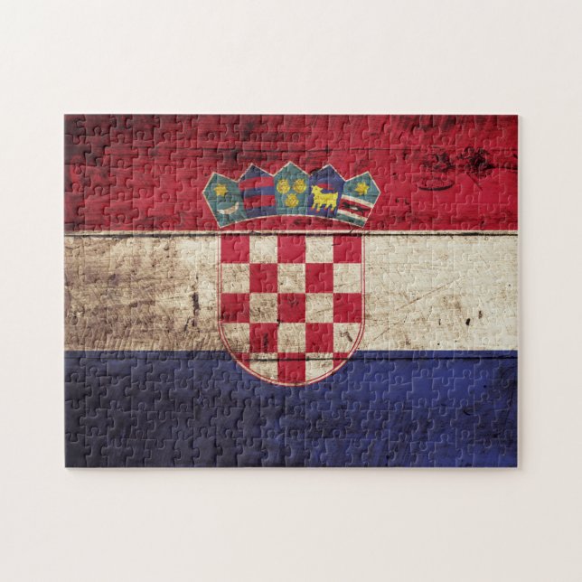 Puzzle Bandera de Croacia en grano de madera viejo (Horizontal)