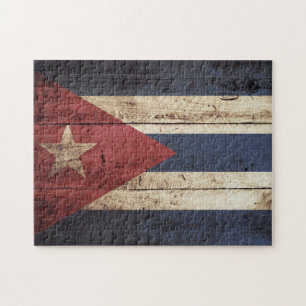Puzzle Bandera de Cuba en grano de madera viejo