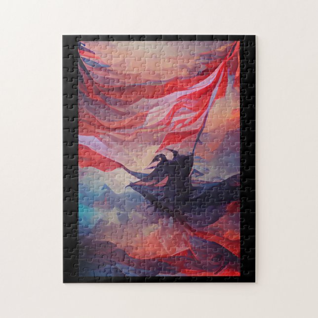 Puzzle Bandera de Estados Unidos ondeando arte abstracto  (Vertical)