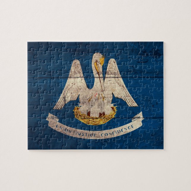 Puzzle Bandera de Luisiana de Madera Antigua; (Horizontal)
