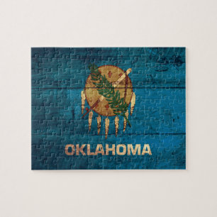 Puzzle Bandera de Oklahoma de madera antigua;