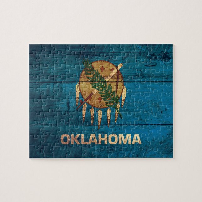 Puzzle Bandera de Oklahoma de madera antigua; (Horizontal)