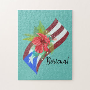 Puzzle Bandera de Puerto Rico con flor de maga boricua