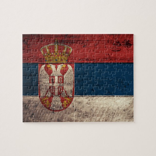 Puzzle Bandera de Serbia de madera antigua (Horizontal)