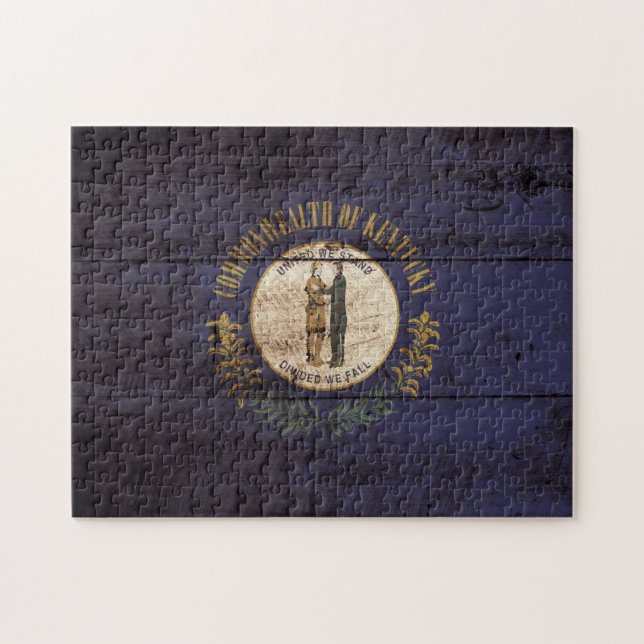 Puzzle Bandera del estado de Kentucky en grano de madera (Horizontal)