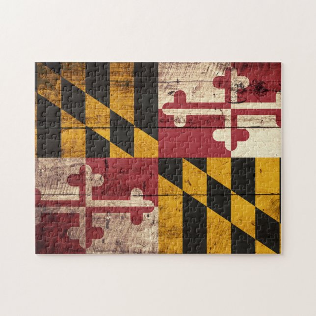 Puzzle Bandera del estado de Maryland en grano de madera (Horizontal)