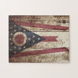 Puzzle Bandera del estado de Ohio en grano de madera