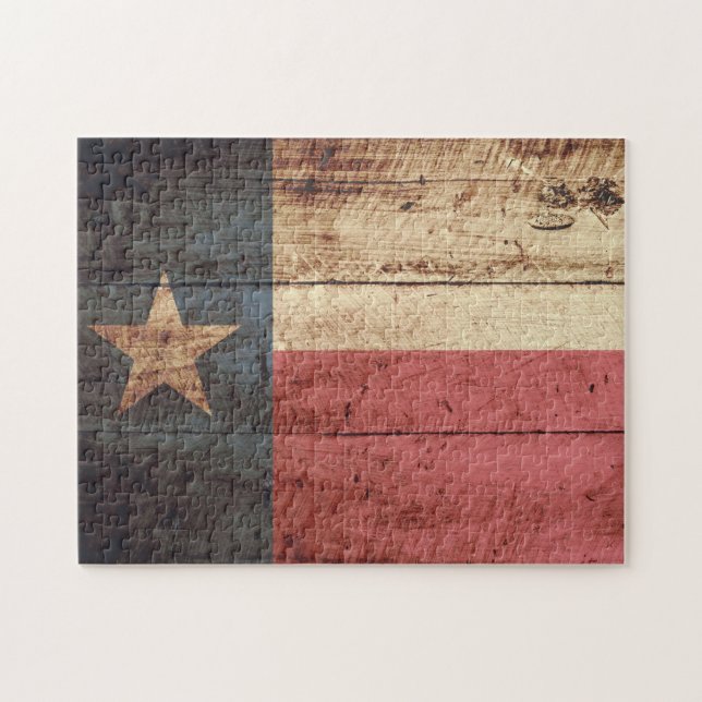 Puzzle Bandera del estado de Tejas en grano de madera (Horizontal)