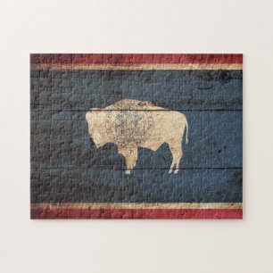 Puzzle Bandera del estado de Wyoming en grano de madera v