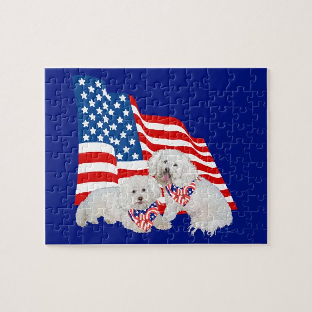 Puzzle Bandera estadounidense Bichon Frise (Horizontal)