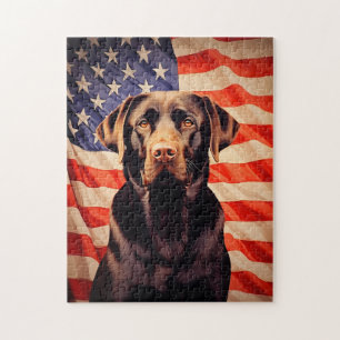 Puzzle Bandera estadounidense Chocolador Labrador