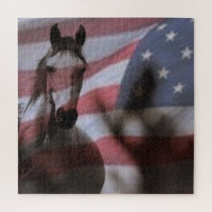 Puzzle Bandera estadounidense con caballo salvaje