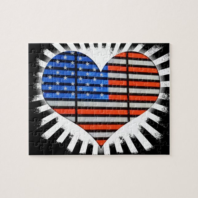 Puzzle Bandera estadounidense del corazón del patriota (Horizontal)