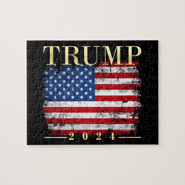 Puzzle Bandera estadounidense elegante de oro de Trump 20 (Horizontal)