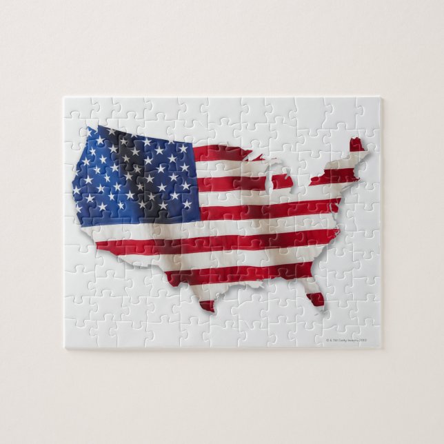 Puzzle Bandera estadounidense en forma de Estados Unidos (Horizontal)