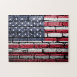 Puzzle Bandera estadounidense pintada en la pared de ladr