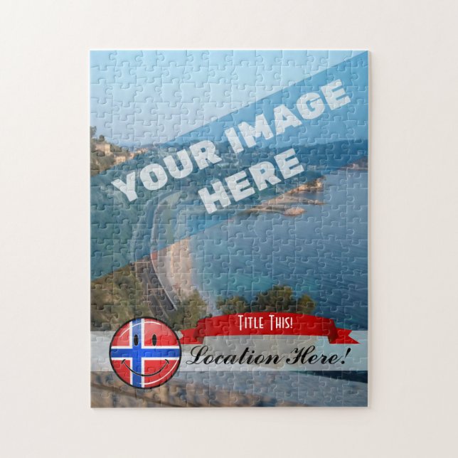 Puzzle Bandera noruega brillante redonda sonriente (Vertical)