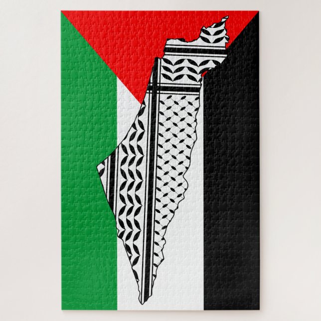 Puzzle Bandera palestina y mapa con el patrón de Keffiyeh (Vertical)