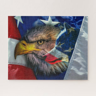 Puzzle Bandera Patriótica Americana Bald Eagle Wolf