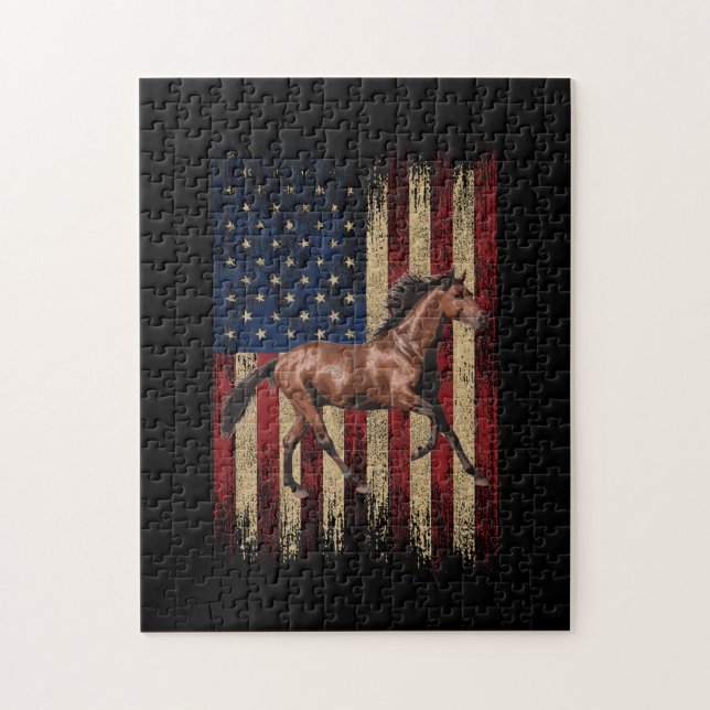 Puzzle Bandera Patriótica Americana Caballo Montando a Ca (Vertical)