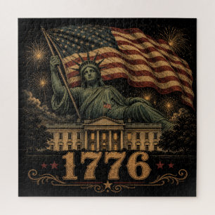 Puzzle Bandera Patriótica Americana de 1776 Estatua de la