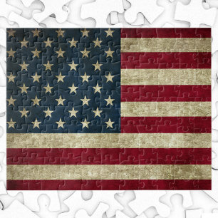 Puzzle Bandera Patriótica Americana Vintage, Cuatro de Ju