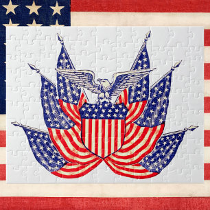 Puzzle Bandera Patriótica Americana Vintage, Cuatro de Ju