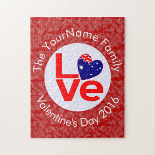 Puzzle Banderas Australianas Letras Rojas LOVE Blanco sob