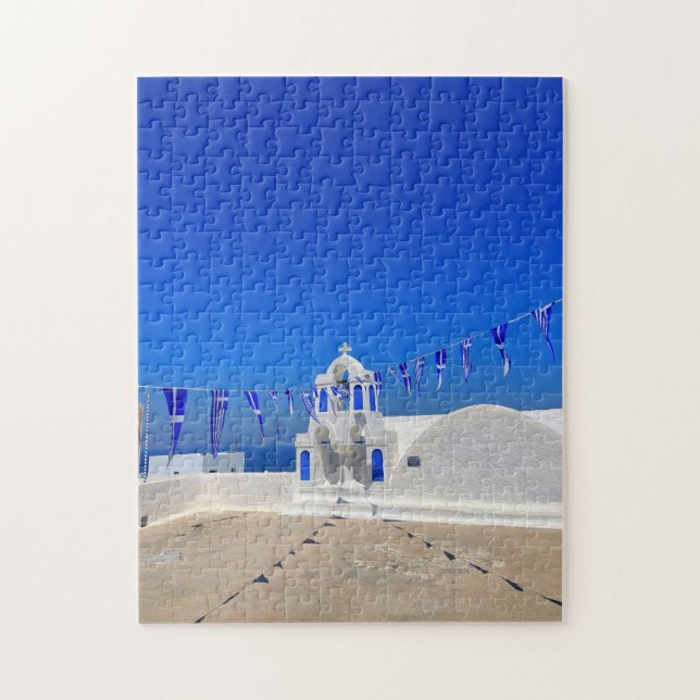 Puzzle Banderas griegas Iglesia blanca construyendo Greci (Vertical)