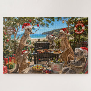 Puzzle Barbacoa de Navidad junto al mar con canguros y ko