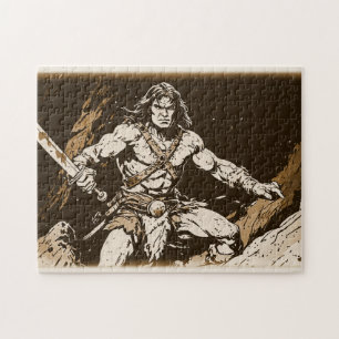 Puzzle Bárbaro con Espadón Sepia Dorado Estilo Pop Art