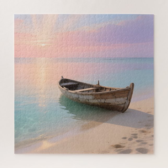 Puzzle Barca de Madera Atardecer Tropical en la Playa (Vertical)