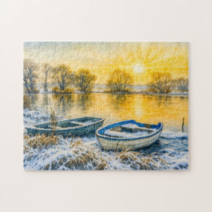 Puzzle Barcas de puesta de sol junto al río aquarell have