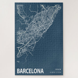 Puzzle Barcelona España Mapa Línea Arte Azul