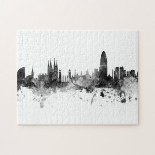 Puzzle Barcelona España Skyline Black White