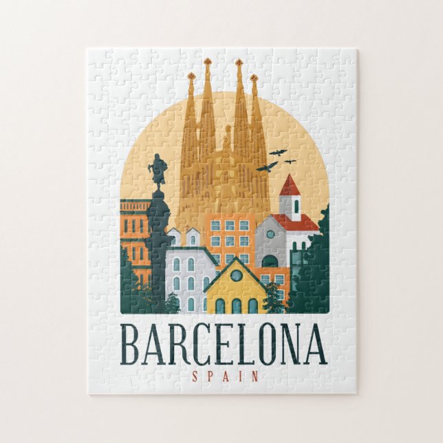 Puzzle Barcelona España Skyline Vintage (Vertical)