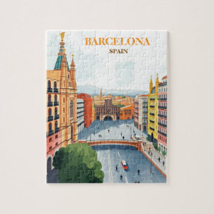 Puzzle barcelona spain Travel Art Vintage