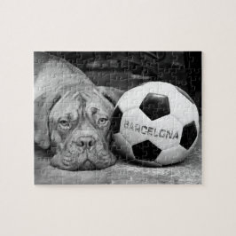 Puzzle Barcelona's soccer fanatic dog. Barcelona, Spain