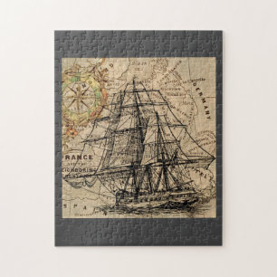 Puzzle Barco Antiguo y Mapa