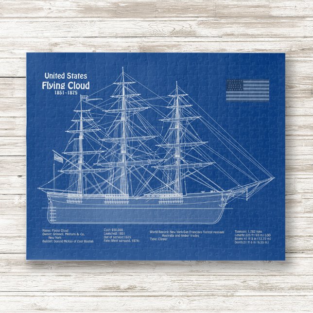 Puzzle Barco Clipper Flying Cloud - Plano ABD (Clipper Ship Flying Cloud - Blueprint ABD. Jigsaw Puzzle)