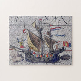 Puzzle Barco de altura y mapa del Océano Pacífico