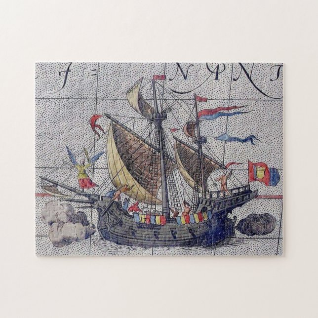 Puzzle Barco de altura y mapa del Océano Pacífico (Horizontal)