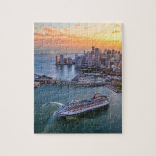 Puzzle Barco de crucero del atardecer de Miami y paisaje