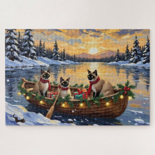 Puzzle Barco de Navidad con Gatos Siameses en Vacaciones