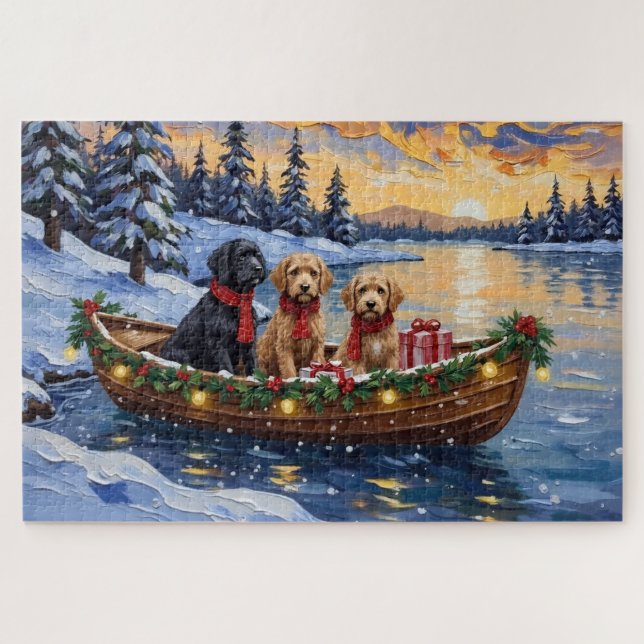Puzzle Barco de Navidad de Bernedoodle Fiesta (Horizontal)