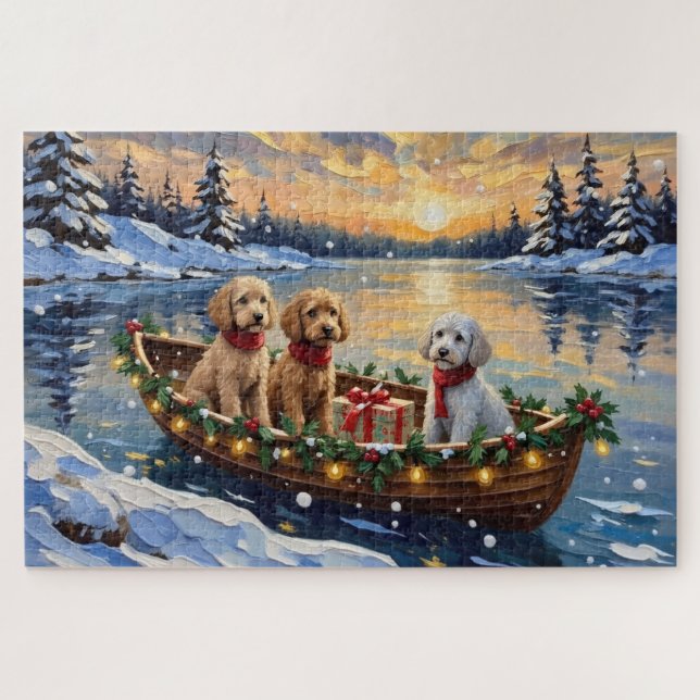 Puzzle Barco de Navidad de Caniche Fiesta (Horizontal)