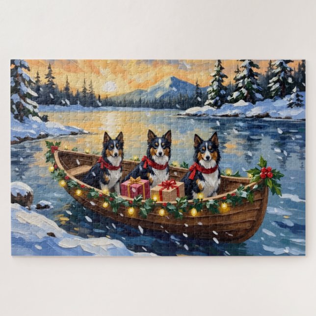 Puzzle Barco de Navidad de Collie áspero Fiesta (Horizontal)