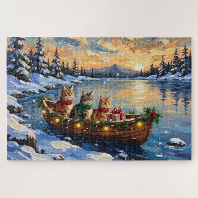 Puzzle Barco de Navidad de Gato Persa Vacaciones (Horizontal)